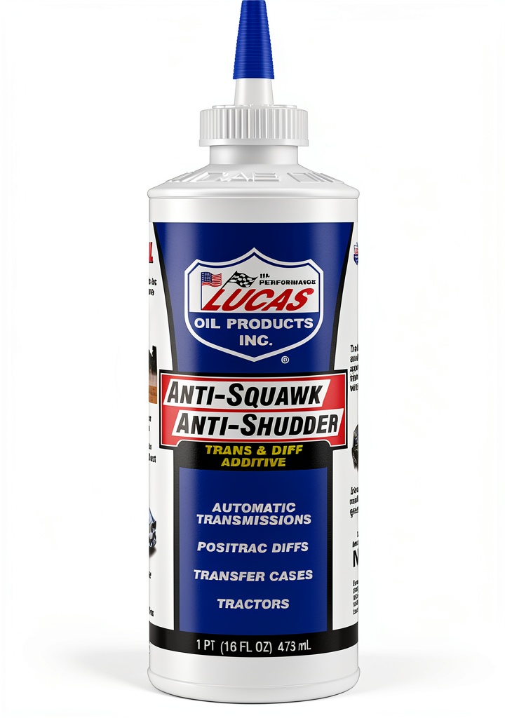 Installing Lucas Oil 10599 Anti‑Squawk Additive 16 Ounce on a wooden garage bench