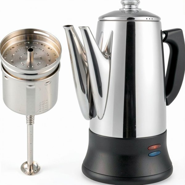 Electric Coffee Percolator with ETL Approval, Stainless Steel Coffee Maker 1000 Watt with Simple Glass Knob Top, Auto Keep Warm Function & Cord-less Sever, Easy to Clean (12 Cup)-0