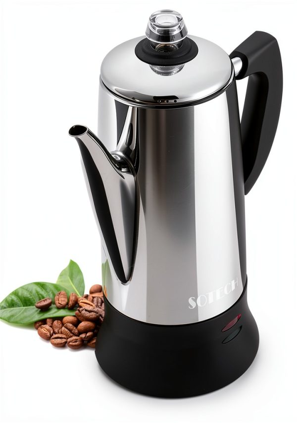 SOTECH Electric Coffee Percolator Stainless Steel Coffee Maker Coffee Pot with Cool-Touch Handle Clear Brew Progress Knob-0