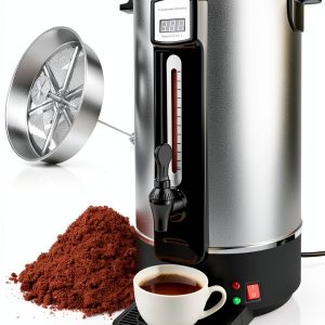 Coffee Percolator Electric Commercial Coffee Urn 50 Cup 10L 2.7GAL, Fast Brew Stainless Steel Coffee Urn Dispenser Coffee Maker with Filter Hot Water Urn Percolate Coffee Maker 110V-0
