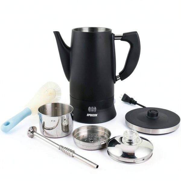 Electric Coffee Percolator Stainless Steel Coffee Maker with Clear Brew Progress Tough Glass Knob On/OFF Switch Keep Warm Cordless Serve Classic Coffee Pot No Aluminum Black (12 Cup)-5