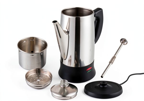 Electric Coffee Percolator with ETL Approval, Stainless Steel Coffee Maker 1000 Watt with Simple Glass Knob Top, Auto Keep Warm Function & Cord-less Sever, Easy to Clean (12 Cup)-8