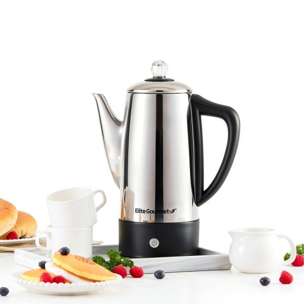 Elite Gourmet EC812# Electric 12-Cup Coffee Percolator with Keep Warm, Clear Brew Progress Knob Cool-Touch Handle Cord-less Serve, Stainless Steel-1