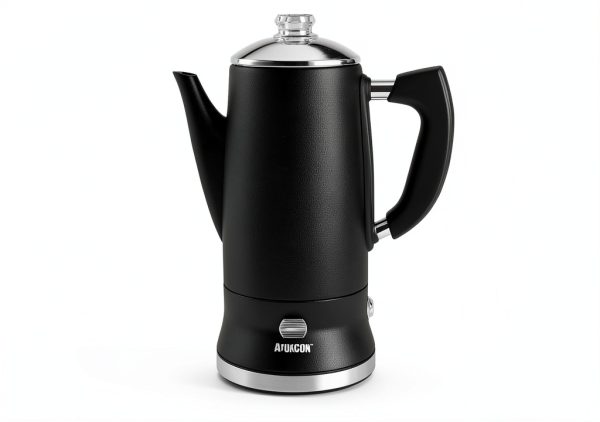 Electric Coffee Percolator Stainless Steel Coffee Maker with Clear Brew Progress Tough Glass Knob On/OFF Switch Keep Warm Cordless Serve Classic Coffee Pot No Aluminum Black (12 Cup)-1