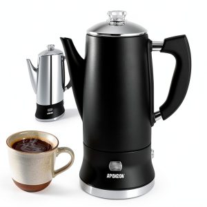 Electric Coffee Percolator Stainless Steel Coffee Maker with Clear Brew Progress Tough Glass Knob On/OFF Switch Keep Warm Cordless Serve Classic Coffee Pot No Aluminum Black (12 Cup)-0