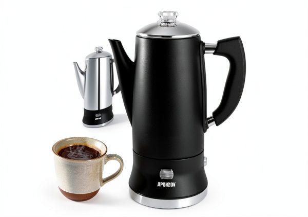 Electric Coffee Percolator Stainless Steel Coffee Maker with Clear Brew Progress Tough Glass Knob On/OFF Switch Keep Warm Cordless Serve Classic Coffee Pot No Aluminum Black (12 Cup)-0