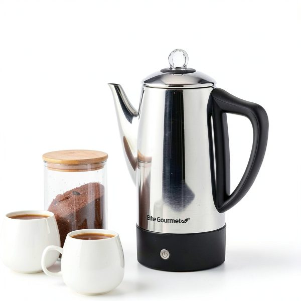 Elite Gourmet EC812# Electric 12-Cup Coffee Percolator with Keep Warm, Clear Brew Progress Knob Cool-Touch Handle Cord-less Serve, Stainless Steel-2