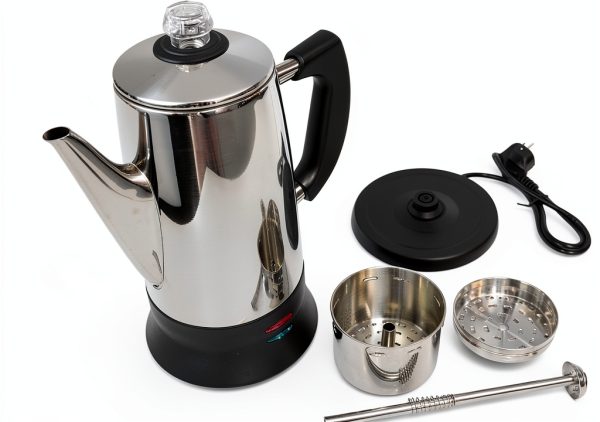SOTECH Electric Coffee Percolator Stainless Steel Coffee Maker Coffee Pot with Cool-Touch Handle Clear Brew Progress Knob-4