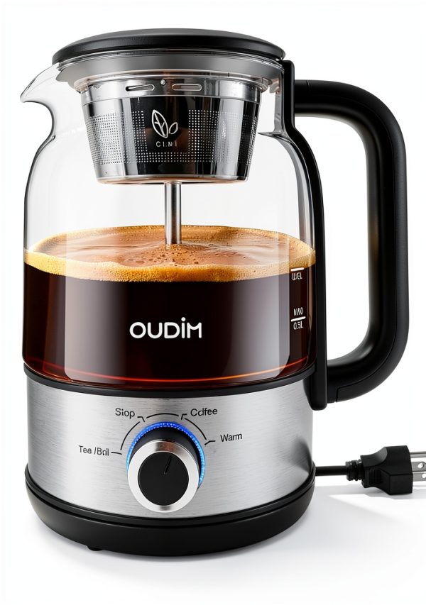 Drip Coffee Maker By Spraying Method, 1.2L Capacity, 600W Power, BPA-Free, Brewed Tea Pot Coffee Plunger, Glass Stainless Steel Tea And Coffee Brew Kettle, Electric Kettle Tea Pot,Keep warm-0