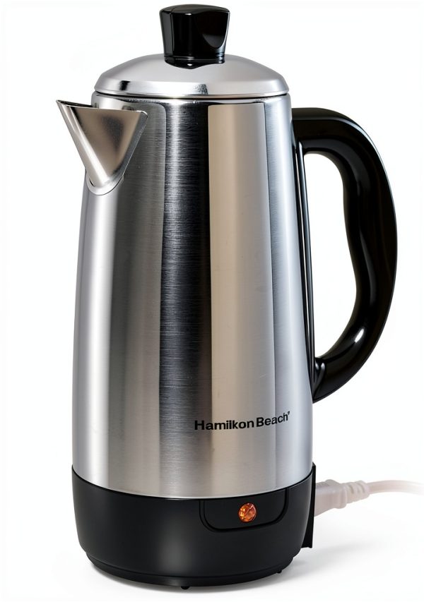 Hamilton Beach 12 Cup Electric Percolator Coffee Maker, Stainless Steel, Quick Brew, Easy Pour Spout (40616R)-0